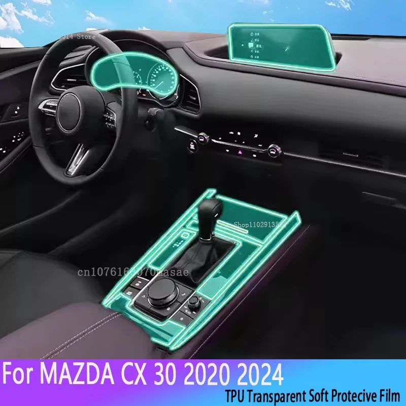 

Repair Car Stickers For MAZDA CX 30 2020 2024 Car Interior Center Gearbox Console Transparent TPU Protective Film Anti-scratch