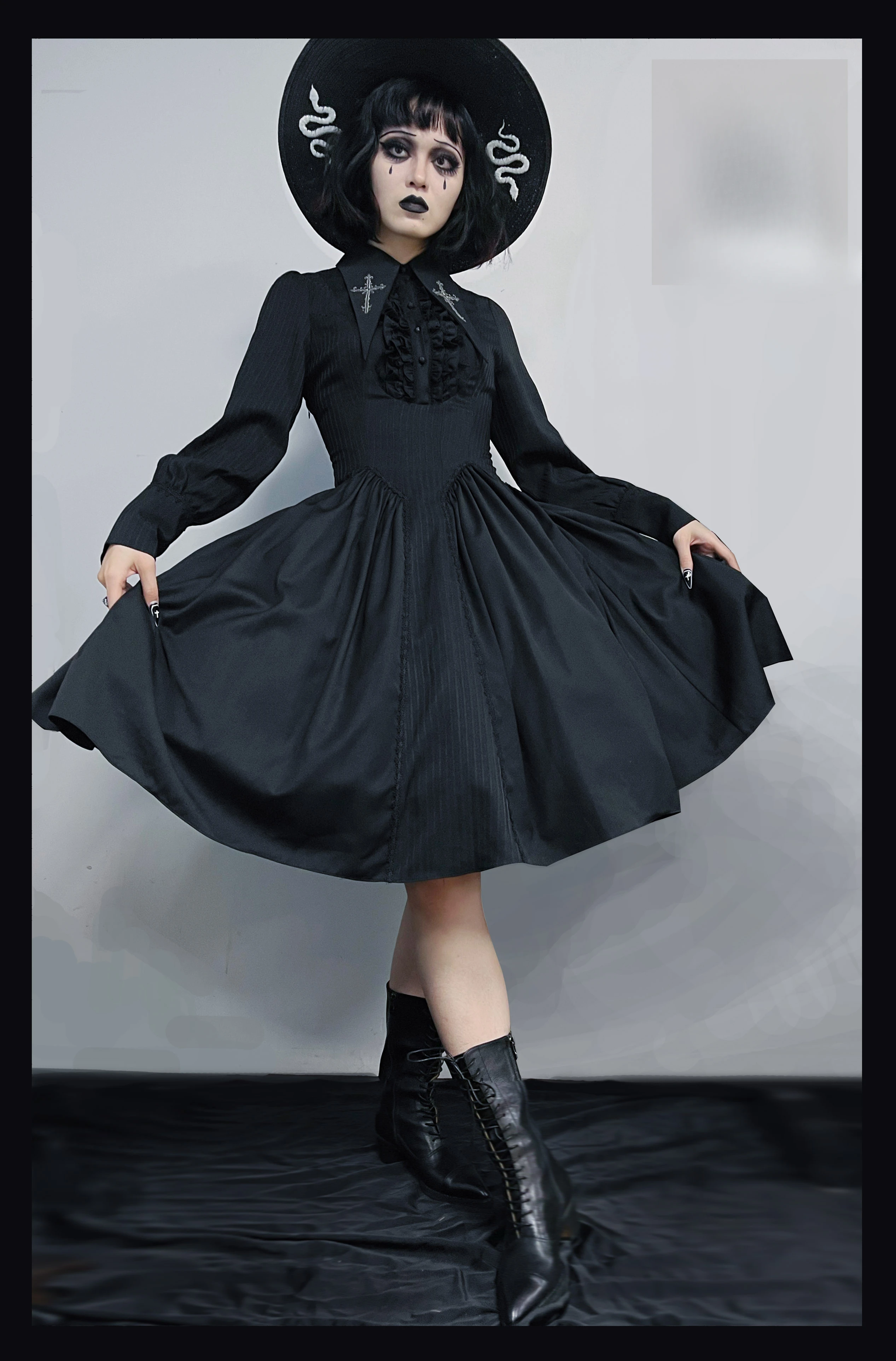 ~Redemption Song~Gothic Lolita OP Dress Cross Embroidery Tiered Hem by Lilizi