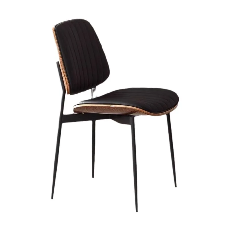//Environmentally Friendly Solid Wood Veneer Carbon Steel Leg Dining Chair Suitable For Living And Dining Areas