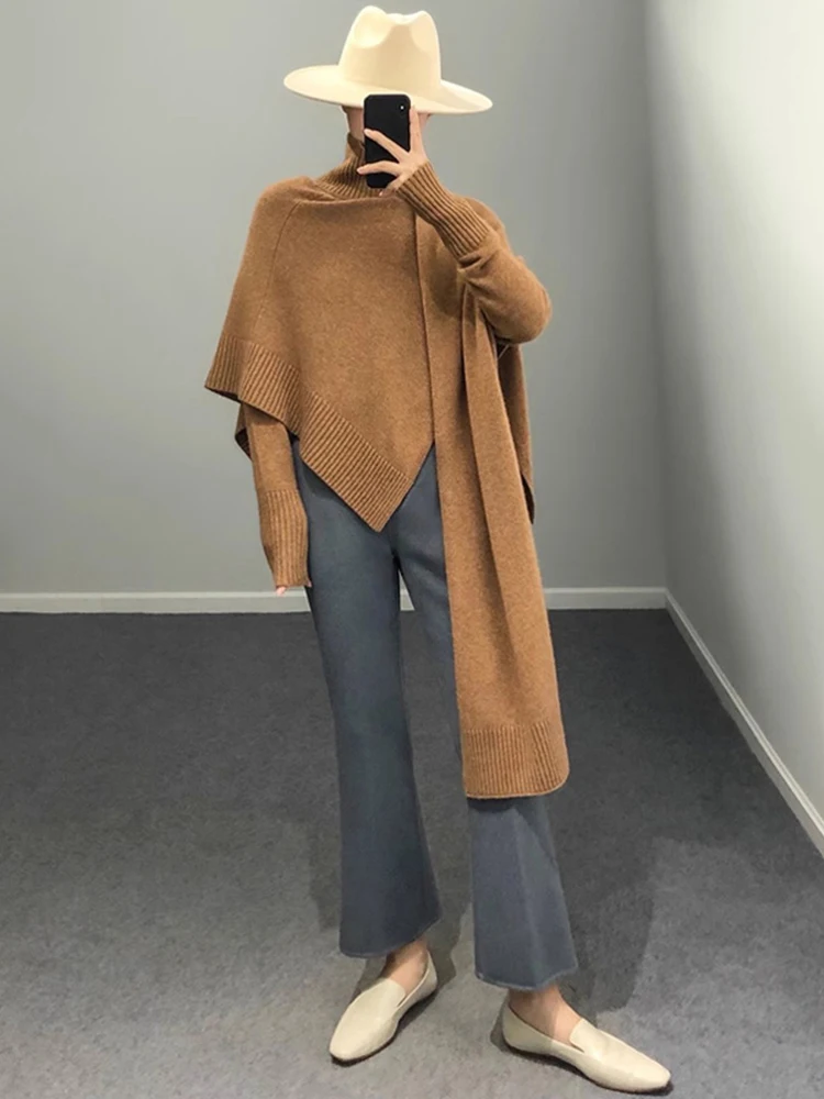 LANMREM Fashion Knitted 3 Piece Set Women Irregular Tops High Waist Wide Leg Trousers Solid 2024 Winter New Clothing 2AA3983