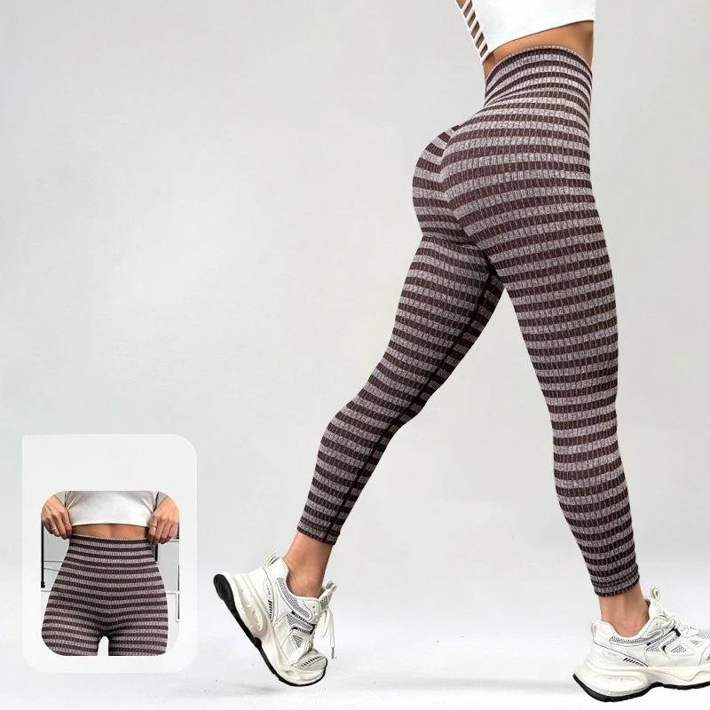 Mallas de Yoga para mujer, mallas con estampado de rayas para deportes al aire libre, mallas ajustadas de cintura alta a la moda, pantalones deportivos para gimnasio en la calle y Fitness