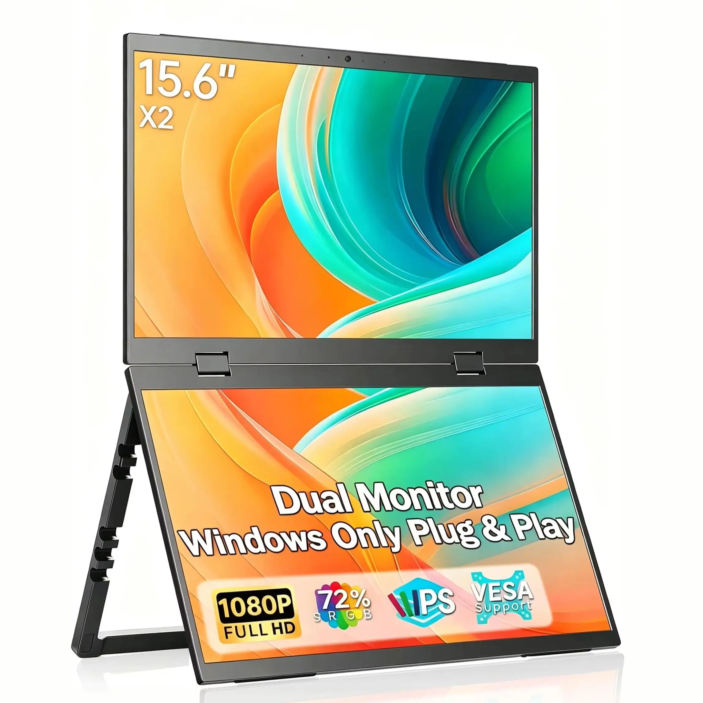15.6 Inch Dual Portable Monitor 1920*1080 FHD IPS 72% sRGB VESA With Type-C Mini HDMI For Laptop Phone  PS4/5 XBox Mac Switch