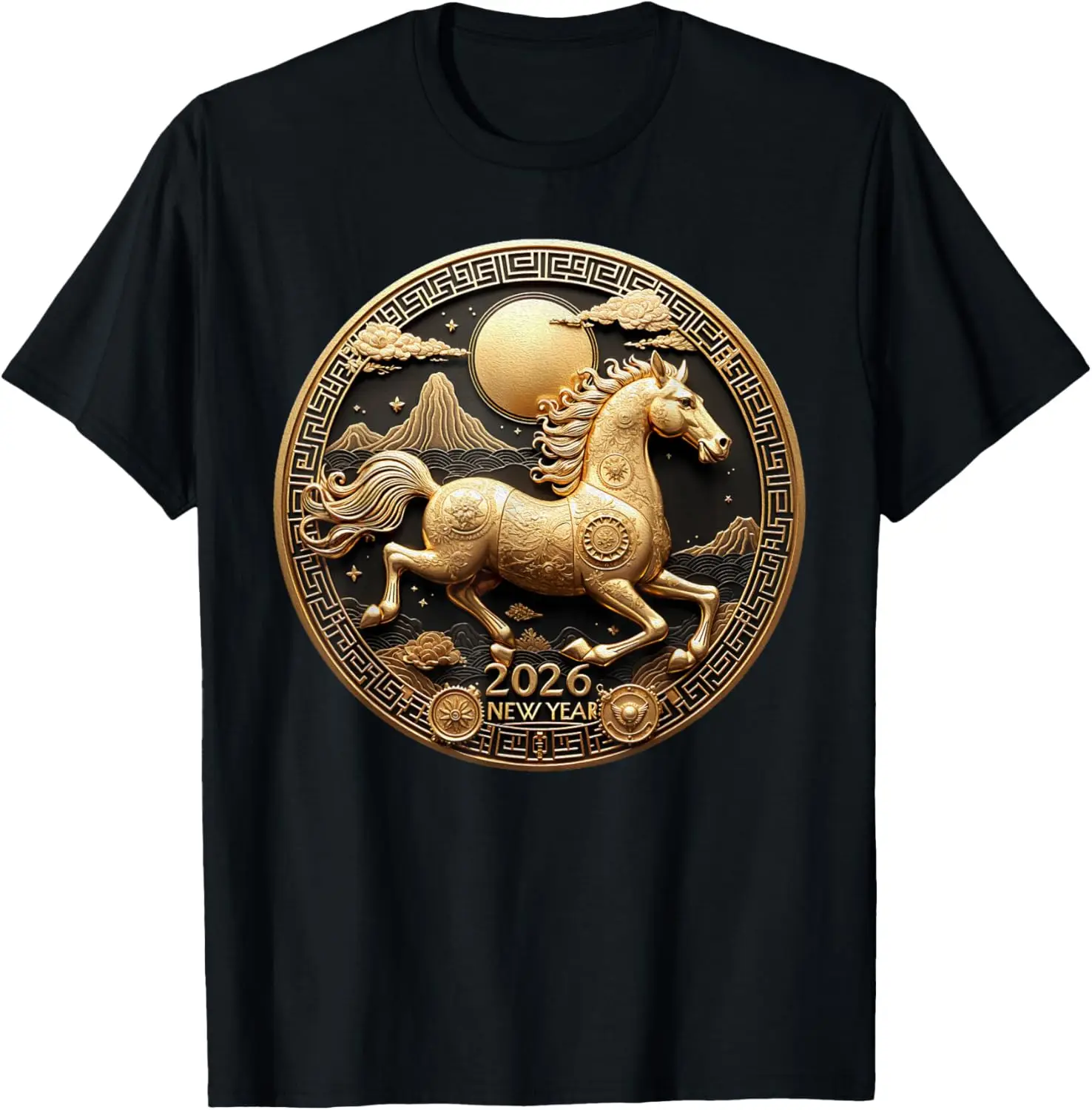 Year of The Horse 2026 Happy Chinese New Year 2026 T-Shirt Regular Short Sleeve Crewneck Casual Style Printed T-shirt Tops