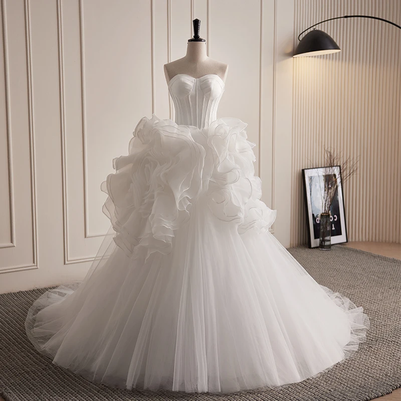 White Ball Gown Women Wedding Dresses Court Train Tulle Bridal Gowns Formal Occasion Vestido De Noiva