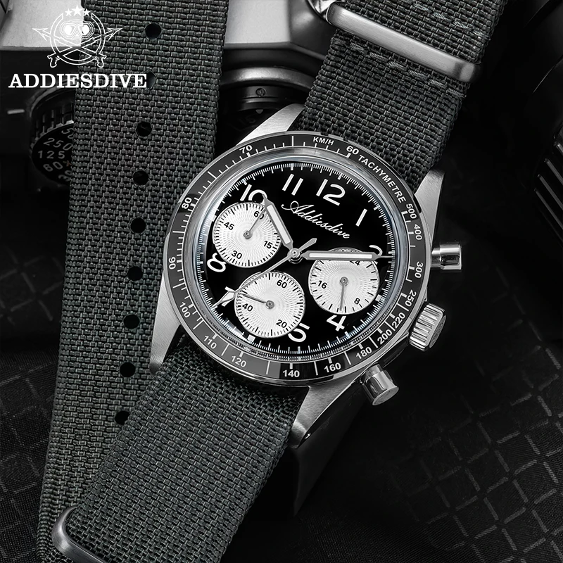 

ADDIESDVIE New Men Watch AD2517 10Bar Waterproof Nylon Strap BGW9 Luminous 316L Steel Quartz VK63 Movement Chronograph Watches