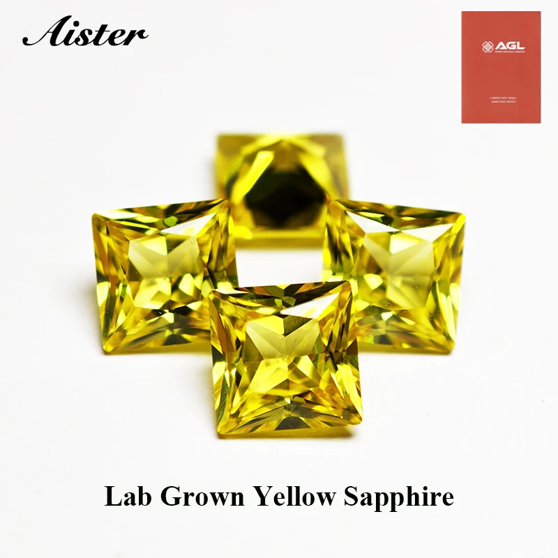 

Выращенный в лаборатории желтый сапфир, драгоценный камень, огранка принцессы желтого цвета, лабораторные сапфировые бриллианты, сертификат AGL на выбор