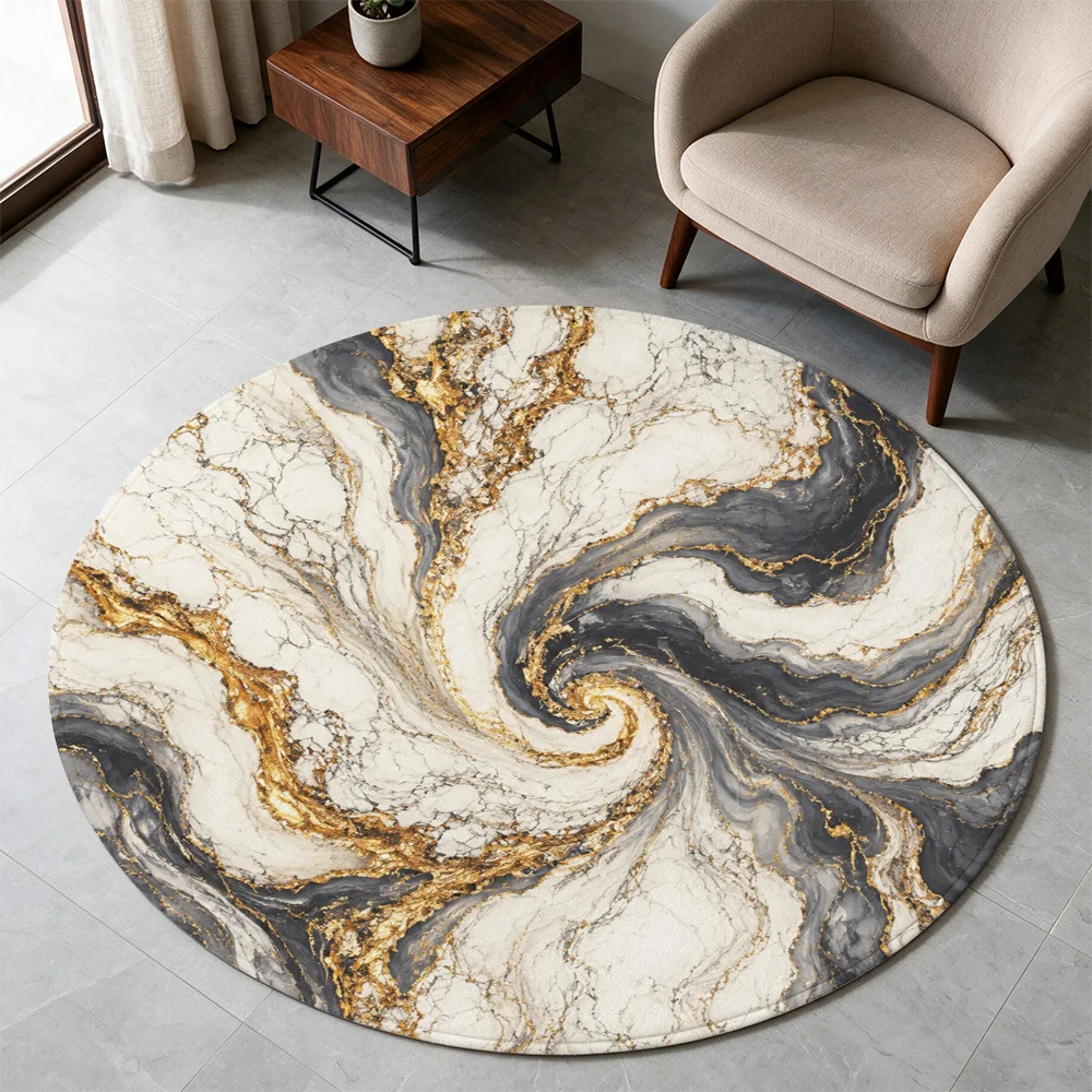Large Round Marble Pattern Area Rug Luxury Home Decor Modern Living Room Entrance Mat Soft Throw Rug