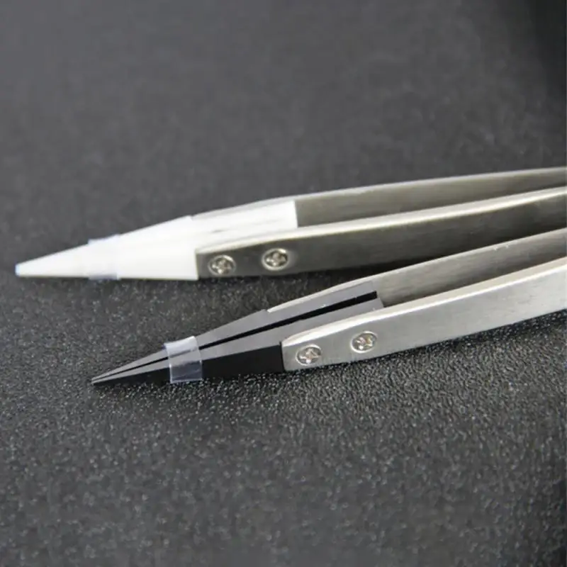 Stainless Steel Ceramic Tweezers Heat Resistant Antimagnetic Ceramic Straight Curved Tip Tweezers