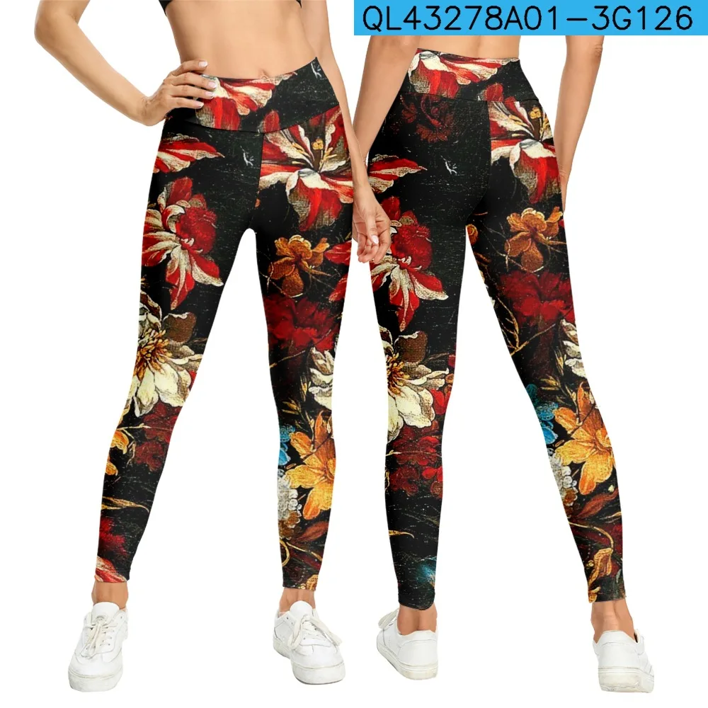 Black Flowers Sport Leggings Women 3D  Printing Tights Yoga Pants Gym Leggin Ladies  Leggins For Female Leginsy Sexy Legins 2023