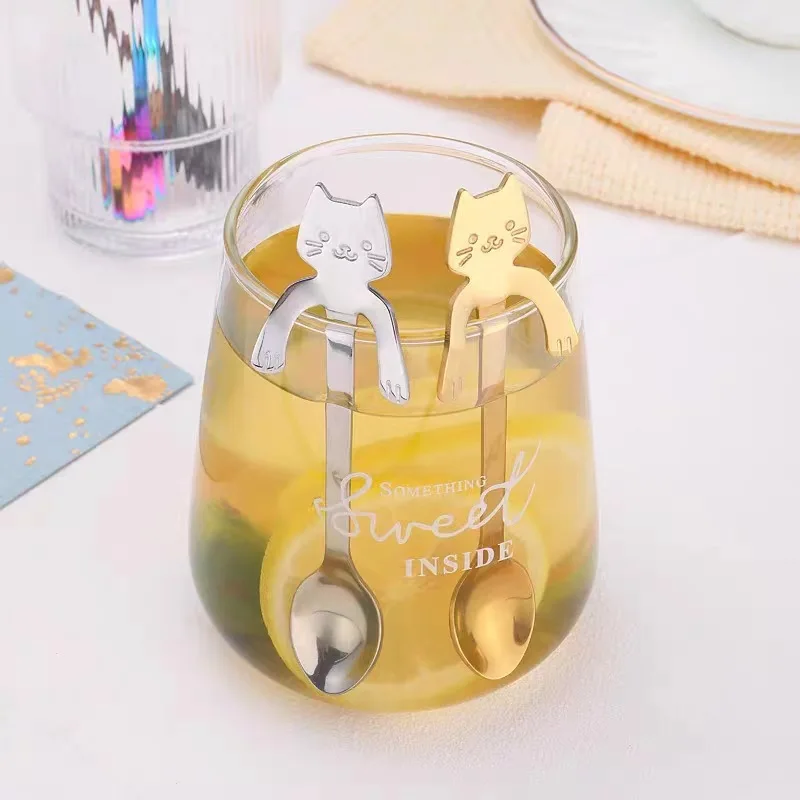 Children Spoons Tableware Kitchen Tools Mini Cute Cat Coffee Spoon 304 Stainless Steel Teaspoon Dessert Snack Scoop Ice Cream