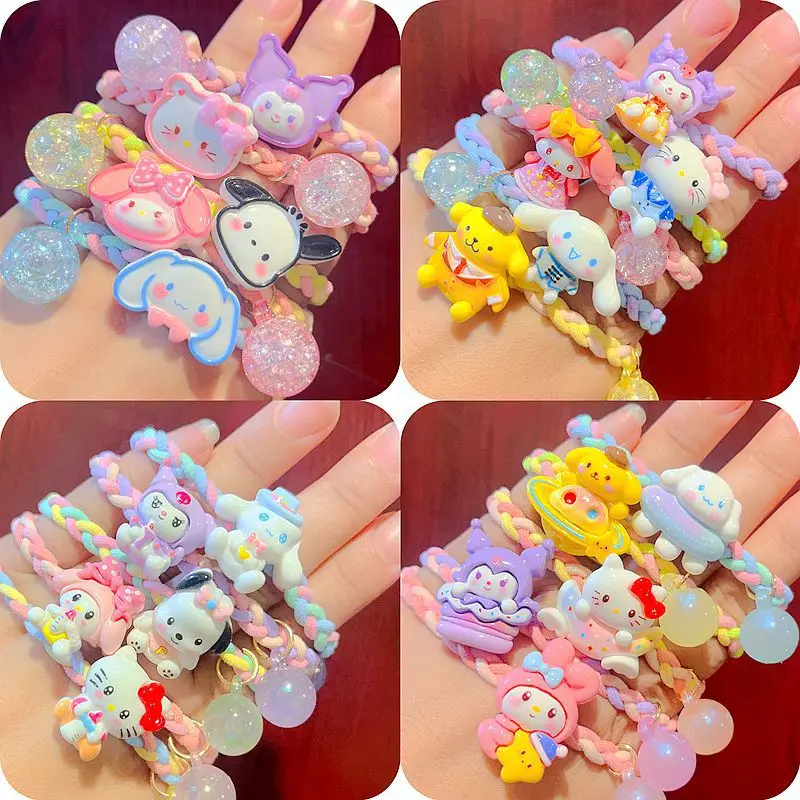 

5Pcs Sanrio Knit Hair Tie Kawaii Hello Kitty Cinnamoroll Kuromi My Melody Cute Cartoon Hair Band Children Girls Hair Ornaments