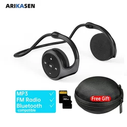 Auriculares deportivos inalámbricos con reproductor MP3, Radio FM, micrófono, tarjeta TF, auriculares inalámbricos compatibles con Bluetooth