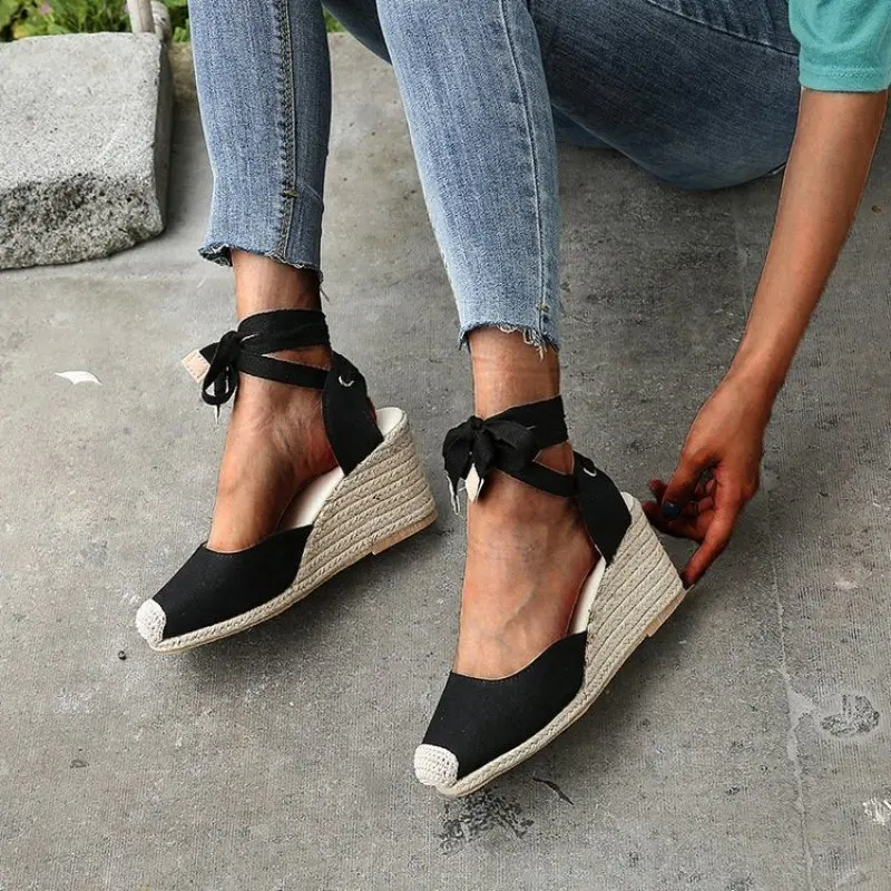 

Ladies Sandals Straw Ankle Strap Sandals Fashion Comfort Ankle Strap Ladies Casual Shoes High Heels Ladies Dancing Linen Wedges