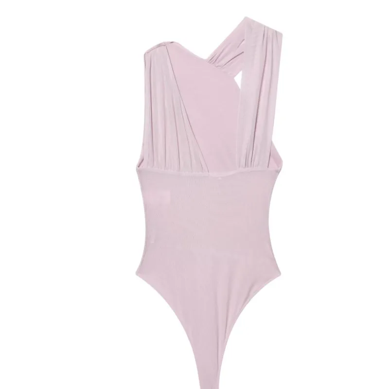 HipSeam-Body plisado para mujer, mono Sexy de tul con espalda descubierta y cuello Halter, monos con parte inferior tipo Tanga estilo playero