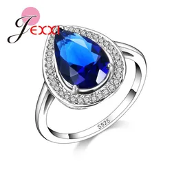 Luxurious and Generous Water Drop Shape Ocean Blue Crystal Stone Ring Shopping Match Outfit Jewelry 925 Sterling Silver