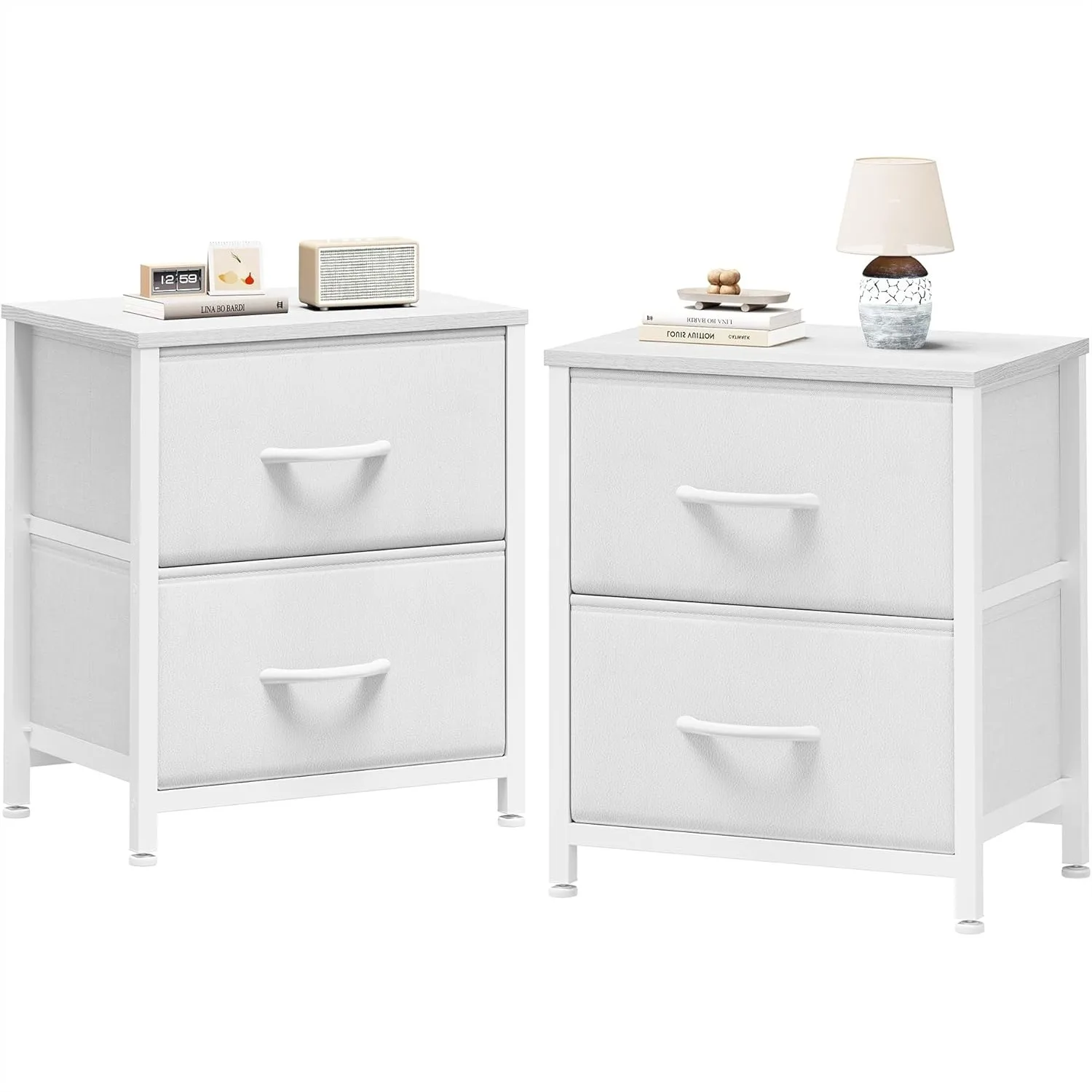 

Nightstand Set of 2 with 2 Storage Drawers, 20" Height Small Bedside Table, Wooden Top Fabric Cabinet for Bedroom, Dorm