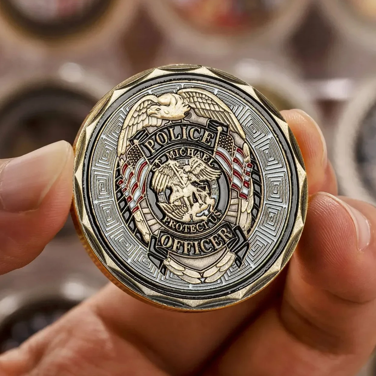 Police Officer Copper Plated Patron Saint of Law Enforcement Collection Coin ST.Micheal Commemorative Coins