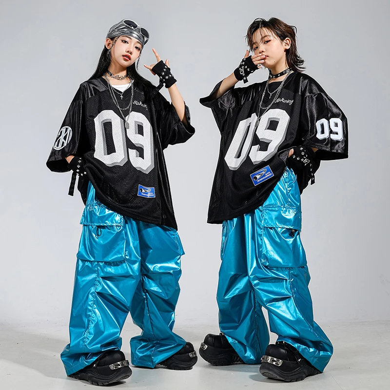 

Танцевальные костюмы в стиле хип-хоп для мальчиков и девочек, одежда для уличных танцев, топ большого размера, мешковатые штаны, детский джазовый наряд, модная одежда 4062