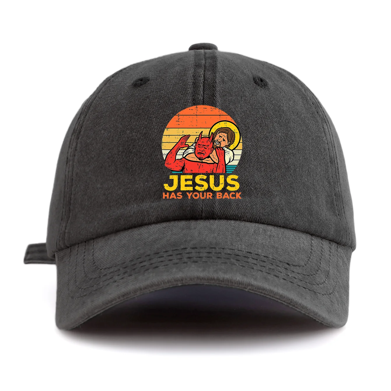 1pc JESUS HAS U BACK Print Washed Baseball Cap for Adults,Minimalist Retro Style Casual Soft Adjustable Dad Hat,Perfect As Gift - view 3