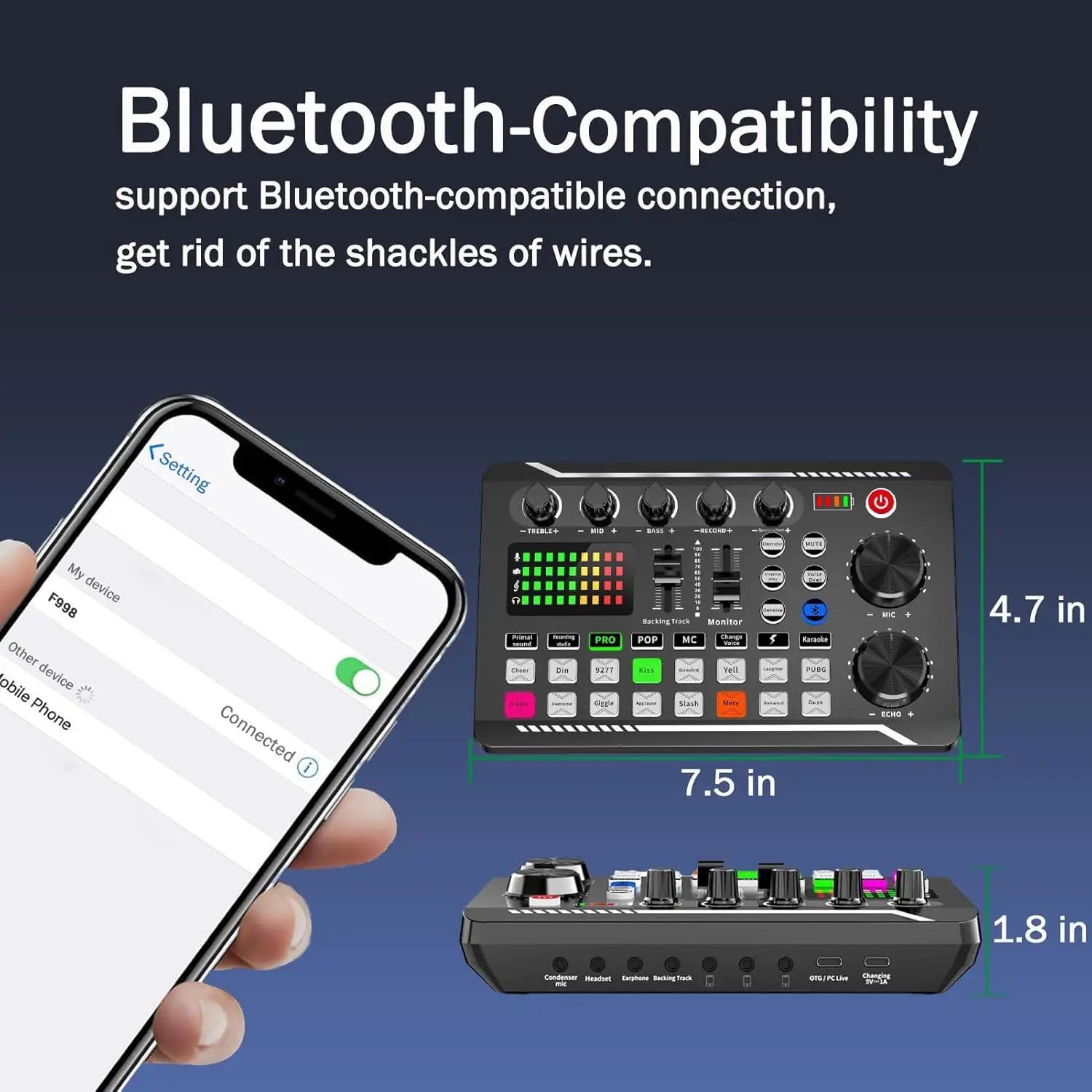 F998 Professional Sound Card – Studio-Quality Audio for Live Streaming, Gaming, Karaoke, Podcasts, with Bluetooth & DSP Effects