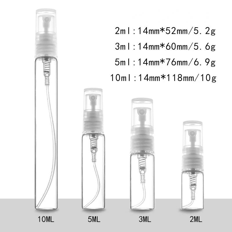 Botella de Spray de Perfume recargable, atomizador transparente de prensa suave, fácil de llevar, botellas de viaje, contenedores vacíos, 2ml, 3ml,