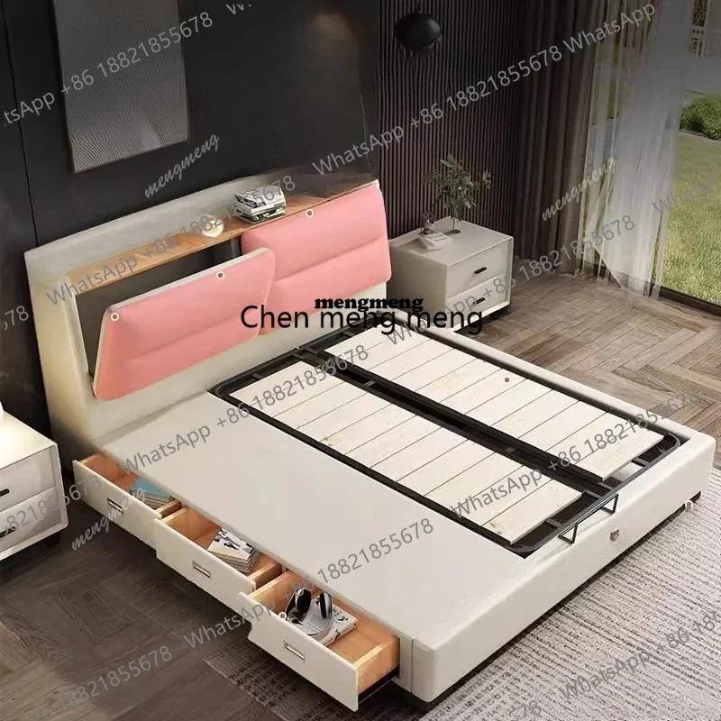 

Многофункциональная кровать в скандинавском стиле, кожаная, минималистичная, с местом для хранения, современная, роскошная, умная, многофункциональная, аксессуары для дома