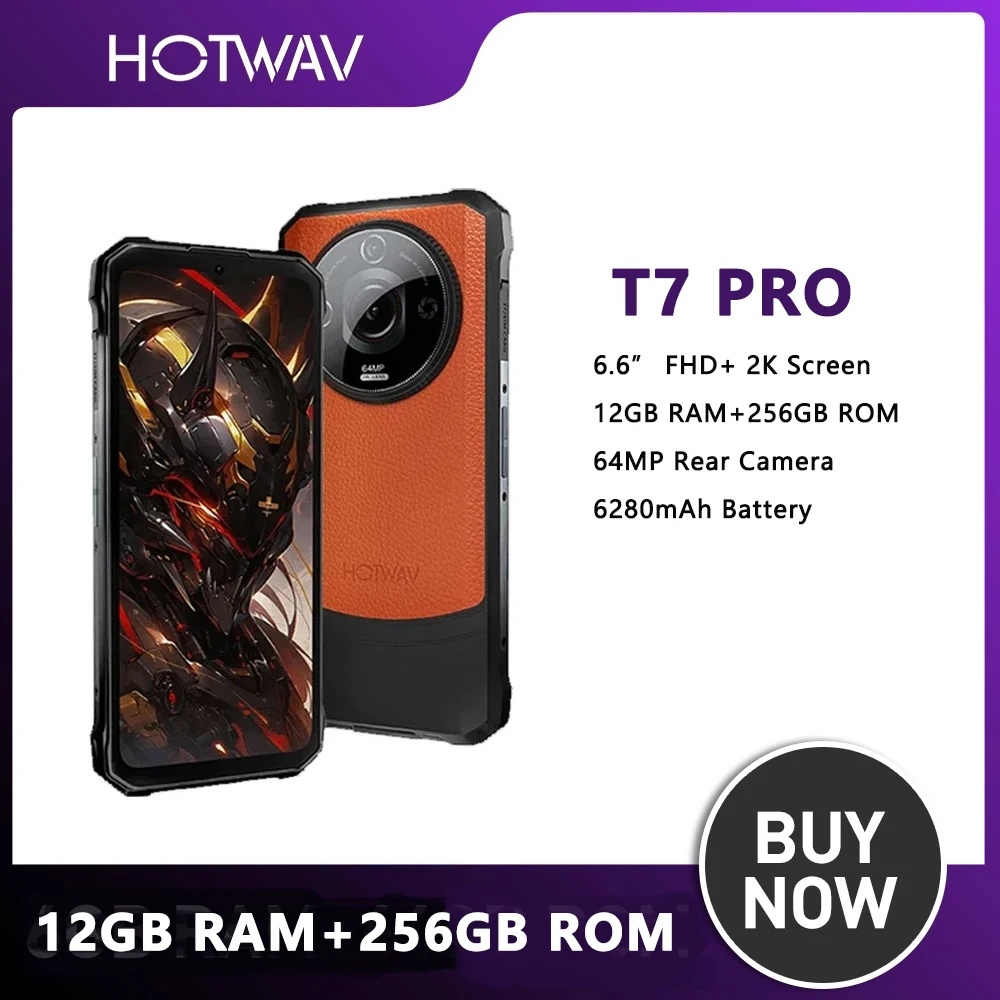 HOTWAV-T7 Pro Smartphone Robusto, Celular Ultra-Fino, NFC, Android 13, 6.6 ", FHD + 2K, 12 6 + 6GB, 256GB, 64MP, 6280mAh Bateria, 4G