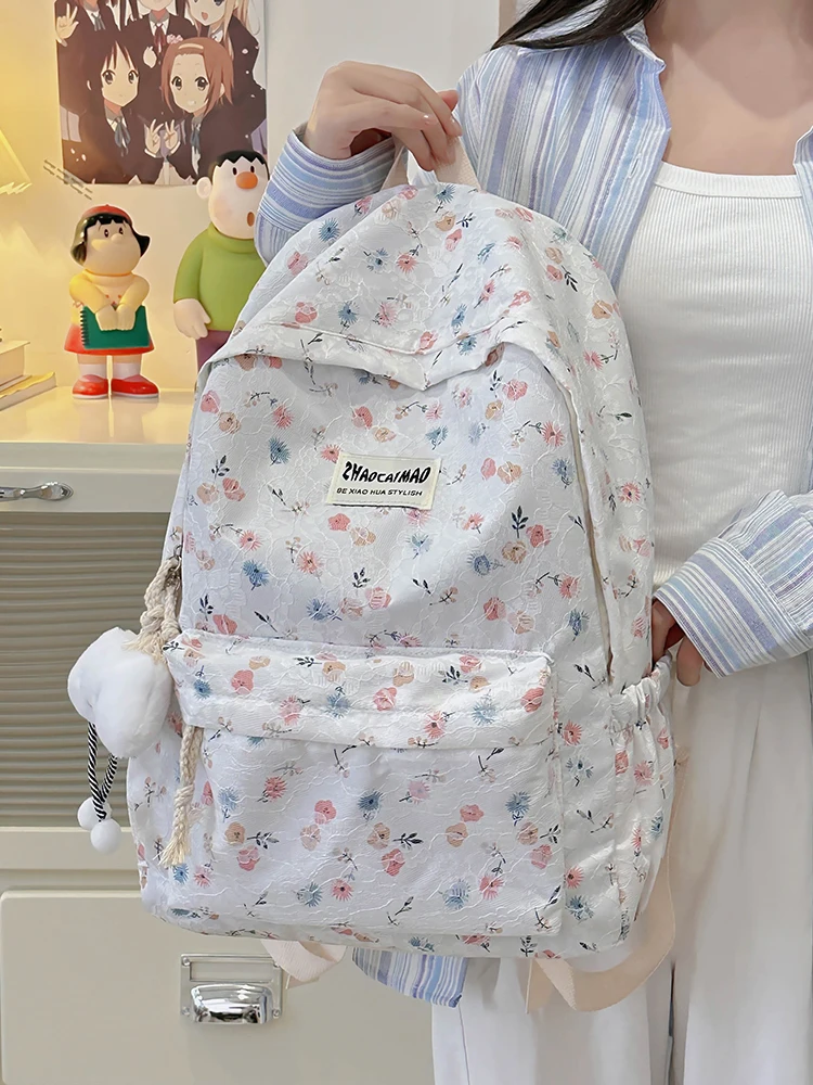 

Ele Floral Print Bapa Women's Korean Sle Artistic Fre Student Bookbag College Sle Double oulder Bag