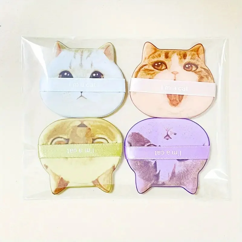 4pcs Cat Air Cushion Powder Puff  Dry and Wet Dual-use Cartoon Cat Cosmetic Powder Puff Soft Air Cushion Foundation Cream Sponge