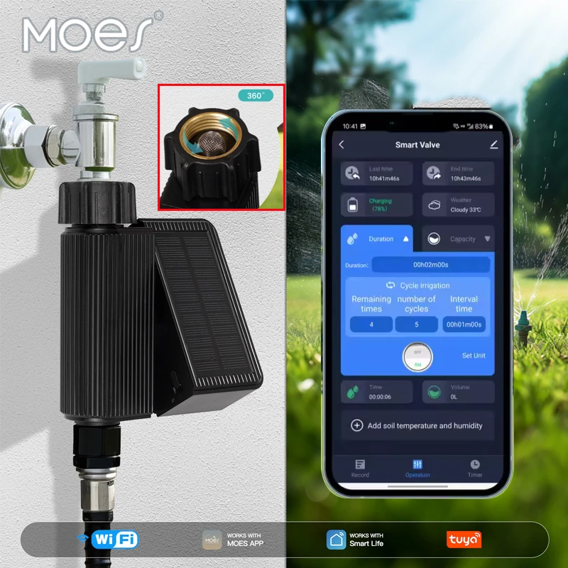 

Solar Powered WiFi Sprinkler Timer Smart Water Timer with Brass Inlet Automatic Irrigation Controller No Hub Required