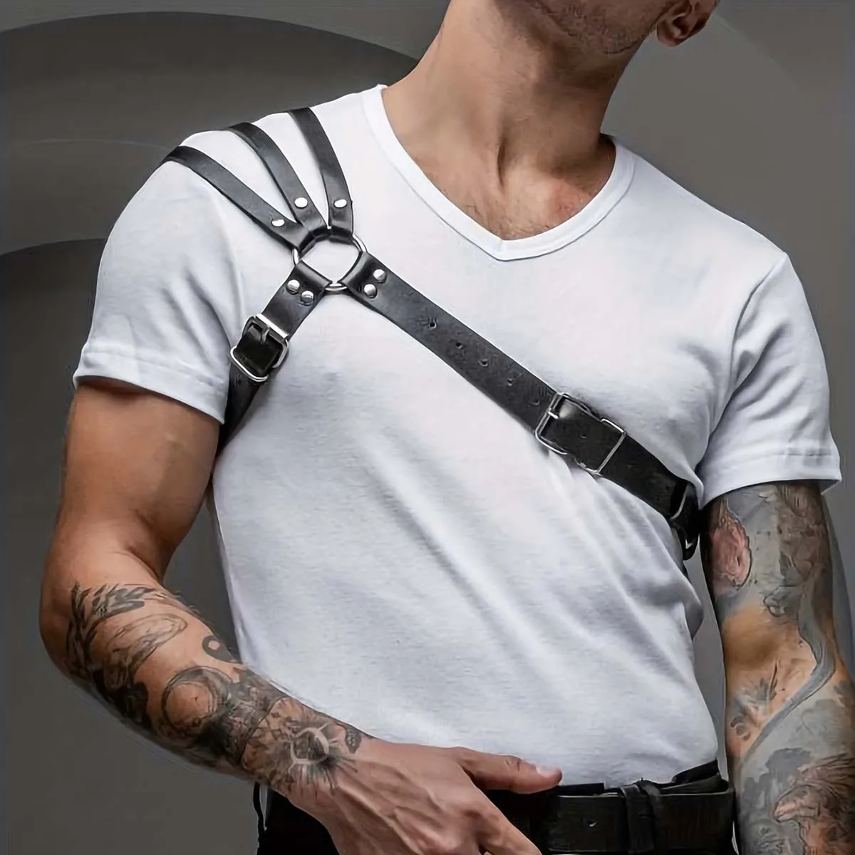 Men\'s Harness One Shoulder PU Leather Gay Men Chest Harness Bondage Black Leather Men Accessories Upper Erotic Body Men Harness