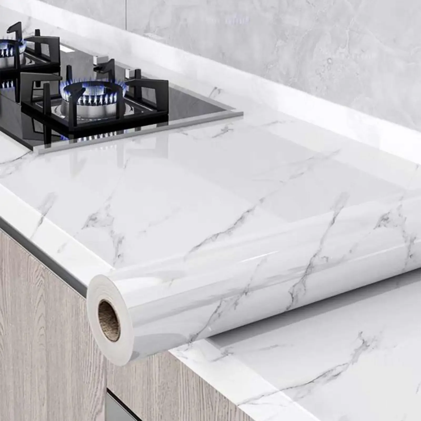 

Marble Wallpaper Granite White,Peel and Stick Self Adhesive Removable Waterproof Countertop Paper for Cabinet Furniture Kitchen