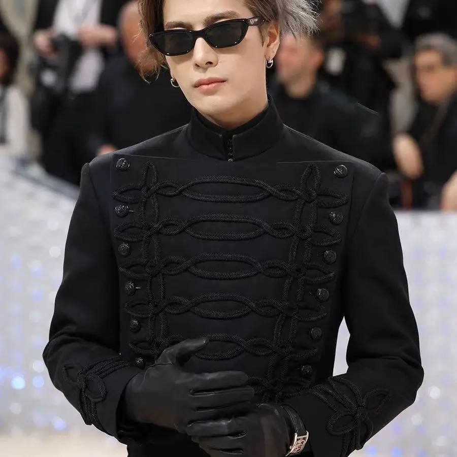 Jackson Wang  Jacket New Chinese Palace Style Luxury Slim Fit Short Stand Collar Men's Trendy black Zhongshan Coat