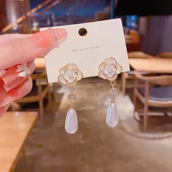 Korean Simple Fashion Style Flower Pearl Earrings For Women Trend Elegance Weddings Party Jewelry Accessories Gifts