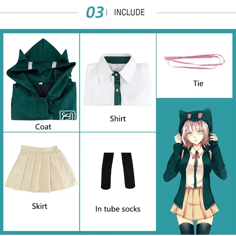 Nanami Chiaki Cosplay Anime Danganronpa Cosplay Costume High School Students Uniform Jacket Loli Shirt wigs Full Set
