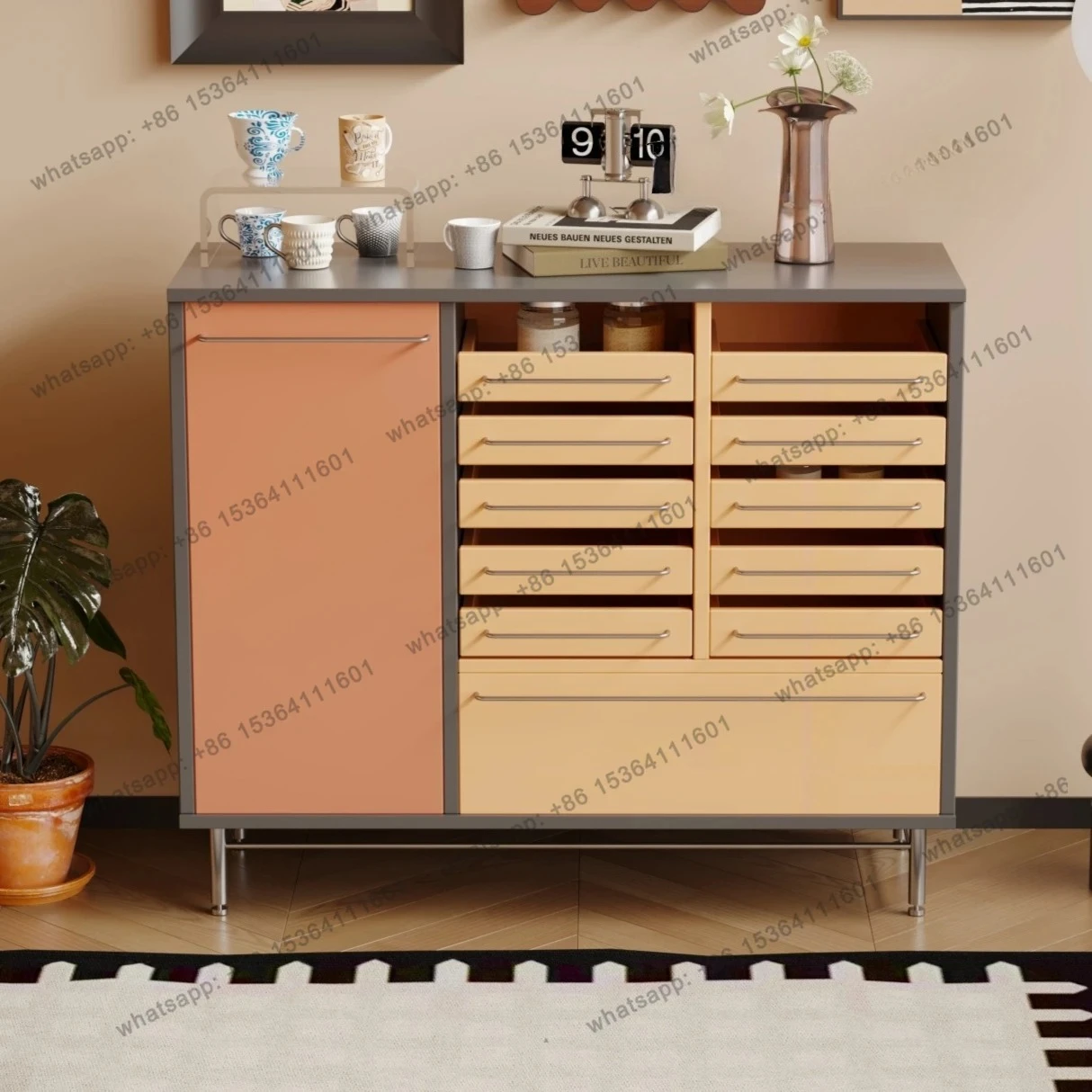 

Medieval style living room dining side cabinet storage cabinet paint contrasting color drawer porch side cabinet bedroom