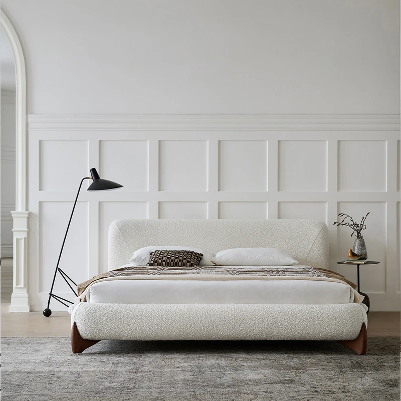

&c Modern Simple Cream Style Double Bed Soft Cloth Bed with Wooden Frame for Master Bedroom Big Bed with Soft Bag