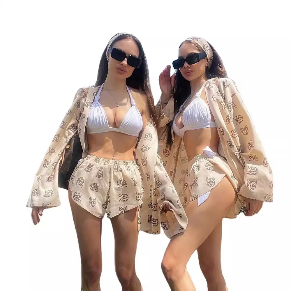 New loose long sleeve women's print casual commuter lace-up pajamas high-waisted shorts set image 5