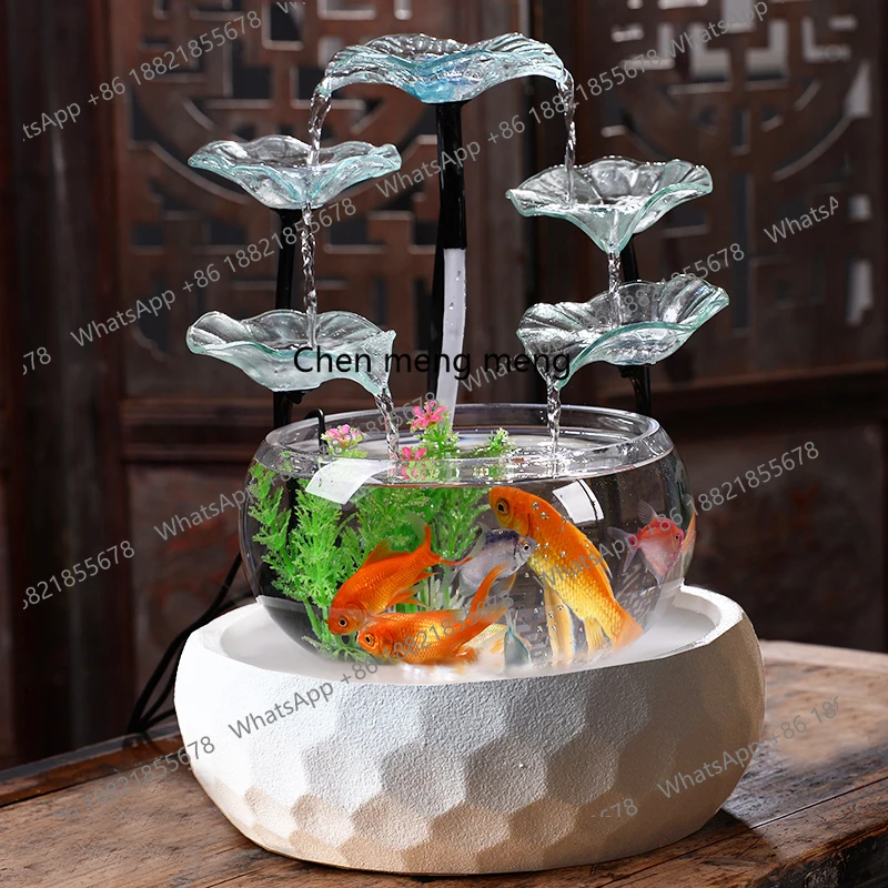 

Creative Fish Tank Water Fountain Living Room TV Cabinet Decoration Desktop Circulating Waterscape Small Decorations