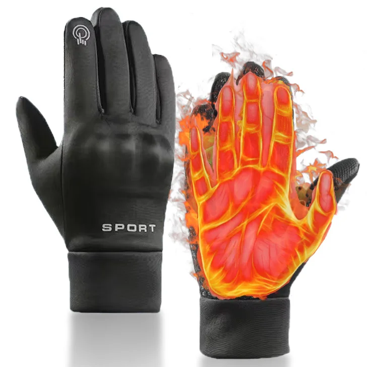 

Black Football Gloves Adding Fleece Waterproof Touchscreen Thermal Grip Outfield Cycling Player Bicycle Field Sports Outdoor