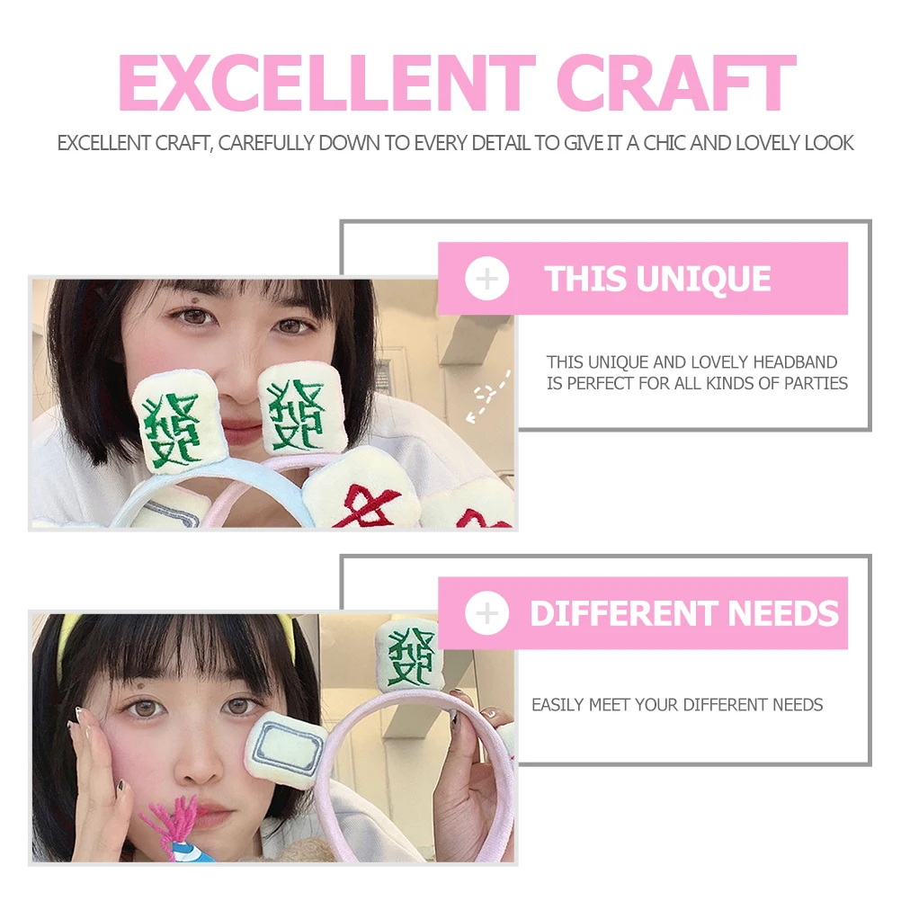 

4pcs Mahjong Headbands Fabric Hoops Girls Accessories Party Props Hairstyle Tools Silver Ribbon Kids Tiara Durable Quality Hair