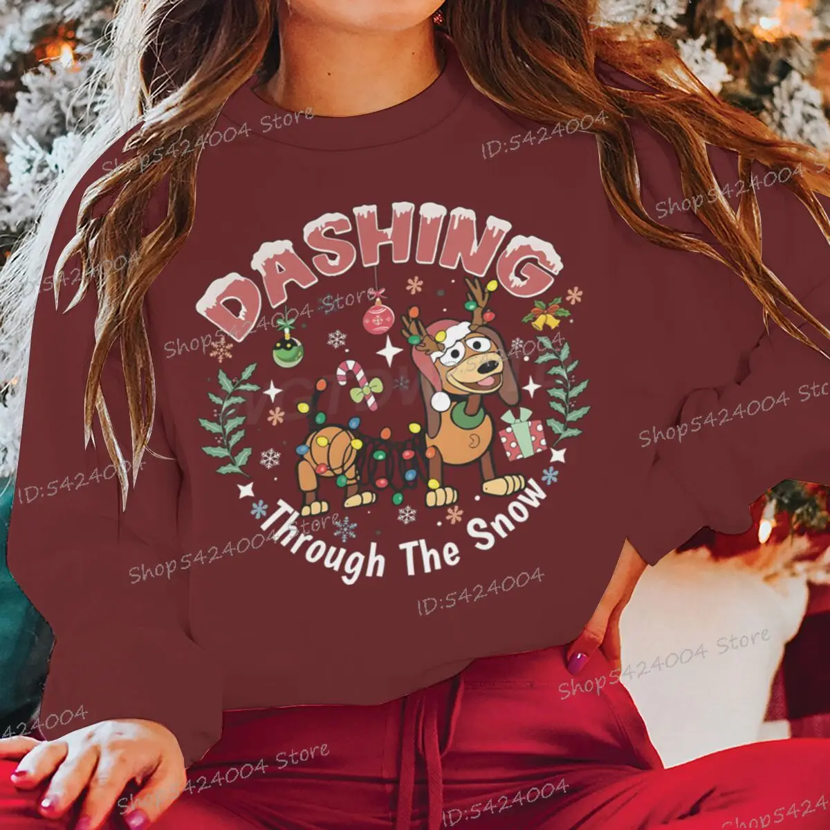 الكرتون الكلب يتطابق من خلال الثلج طباعة عيد الميلاد البلوز للنساء الرجال Y2K Crewneck سوداديراس عيد الميلاد البلوز الهدايا