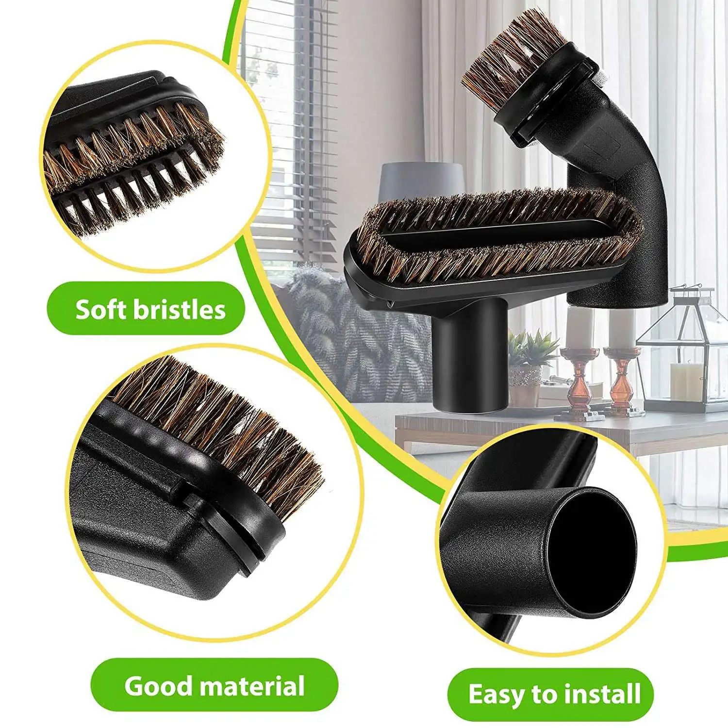 فرشاة غبار شعر حصان مربعة ، أداة العناية بالغبار ، منظف شعيرات ناعمة ، ملحقات فرشاة فراغية ، 1-من من من من من شعيرات الخيل ، 2