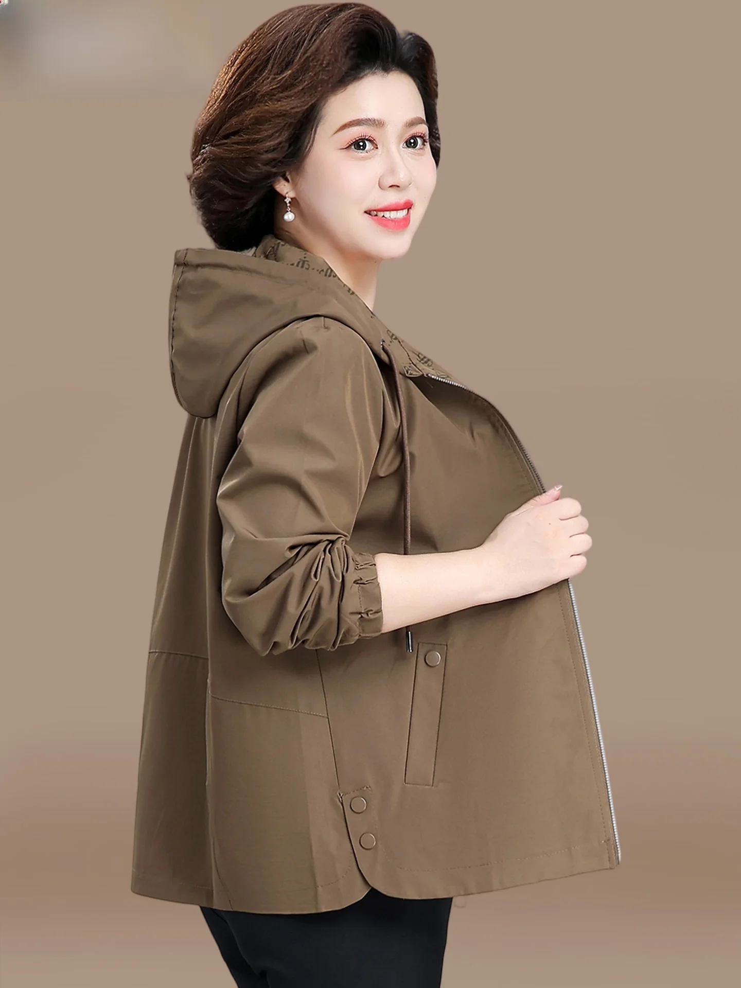 

Повседневная женская куртка с капюшоном для осени, для женщин среднего возраста, ветрозащитная, на молнии, с прямым подолом, модная