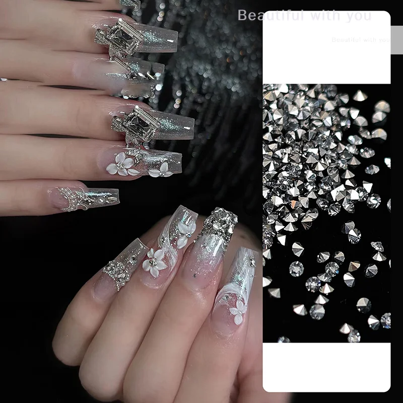 

1Bag Mini Nail Art Rhinestone Micro Transparent Mix Color Pointed Bottom Shiny Crystal Nail Decoration Glass