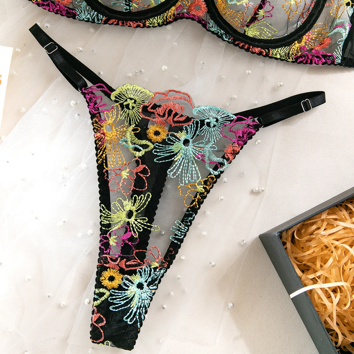 Ellolace Sexy Lingerie 2 Pieces Colours Embroidery Fancy Underwear Uncensored Fantasy Onlyfans Kit g-String Luxury Exotic Sets