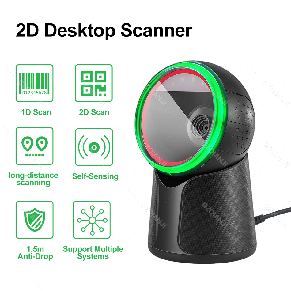 1D 2D QR Desktop Barcode Scanner Omnidirectional Hands-Free USB Reader Automatic Scanning Sensing Platform Used for Business