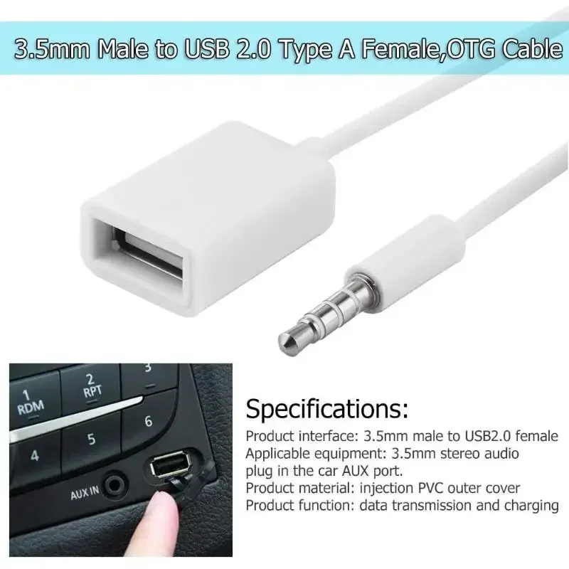 Câble adaptateur OTG femelle de type A mâle vers USB, accessoires de voiture, convertisseur audio AUX, ligne de câble, 15cm, 3.5mm, 2.0 rette