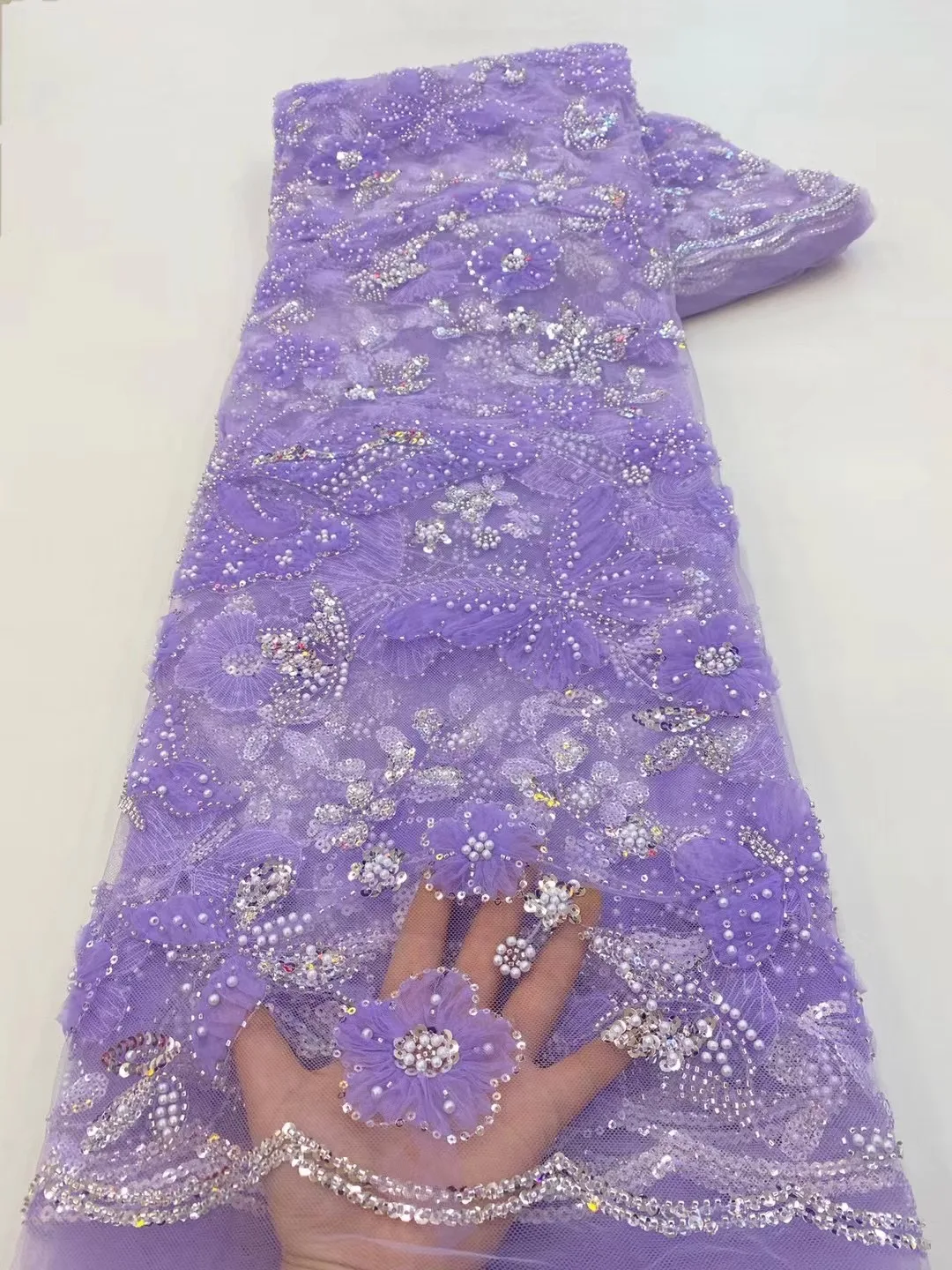 2.5yards African Sequins Beads Lace Fabric 2025 White High Quality French Mesh Tulle Embroidery Wedding Bridal Lace Material