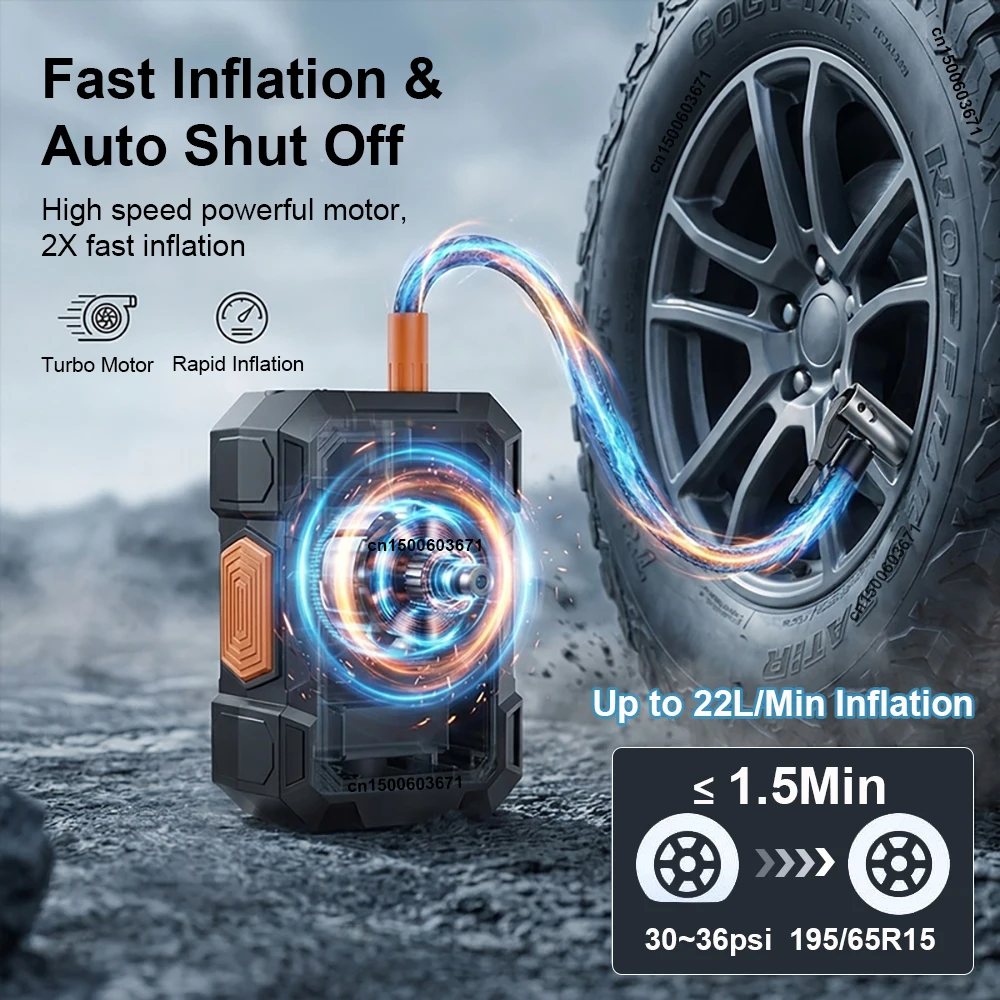 Tire Inflator Portable Air Compressor Cordless Mini Car Auto Shut-Off Pump with Digital Gauge LED Light Fast Inflation Tire Pump